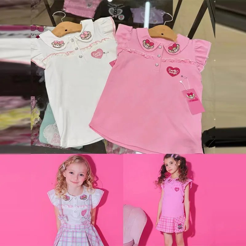 

Kids Clothes Clothes T-shirt Girls' Summer 2024 New Pleated Fly Sleeve Kids Short Sleeve