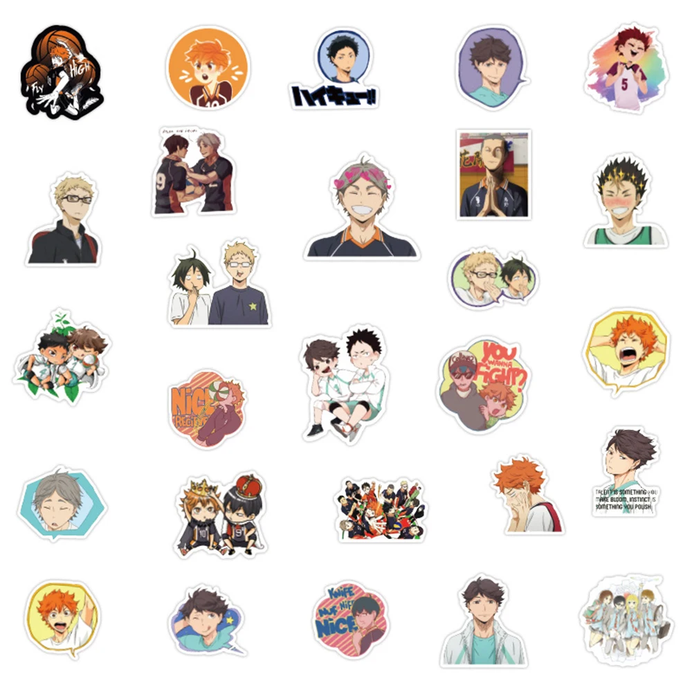 10/30/102 buah stiker Haikyuu Anime Jepang mainan anak casing ponsel Laptop komputer DIY keren kartun tahan air hadiah stiker grafiti