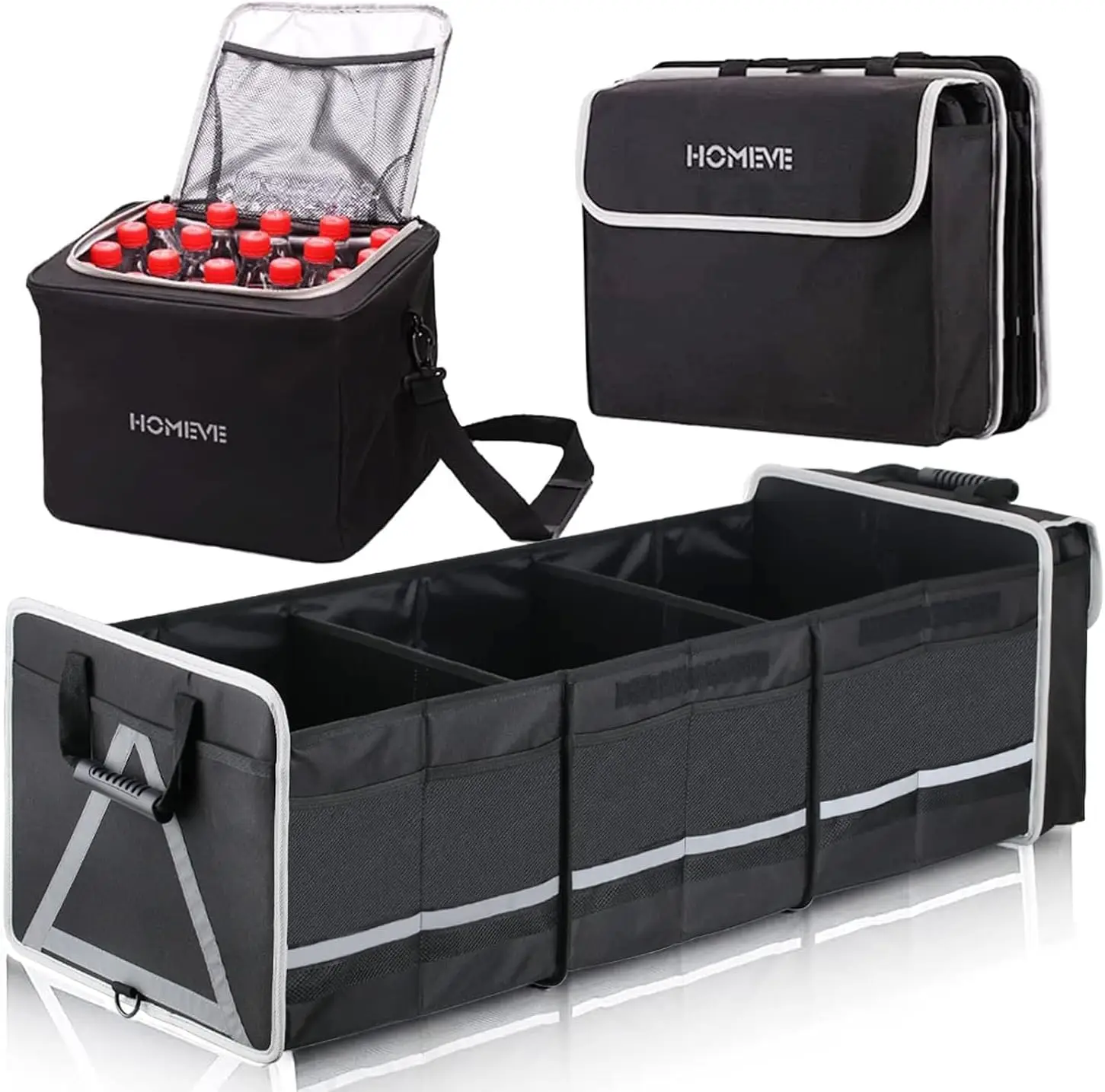 

Extra Large Collapsible Trunk Organizer with Cooler Bag, 3 Compartments Storage for Car