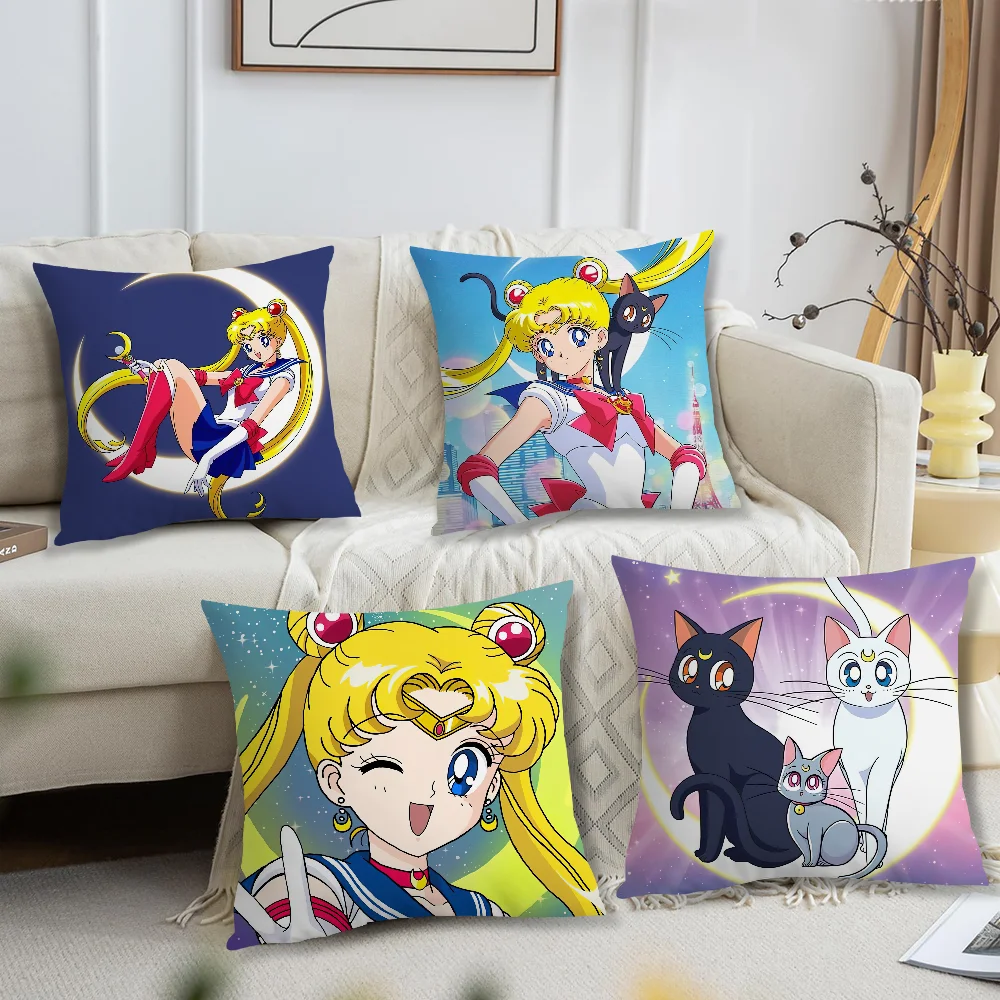 Anime S-SAILOR M-MOON Pillow Case Living Room Accent Couch Back Support Square Lounge Restful Nap Companion ﻿