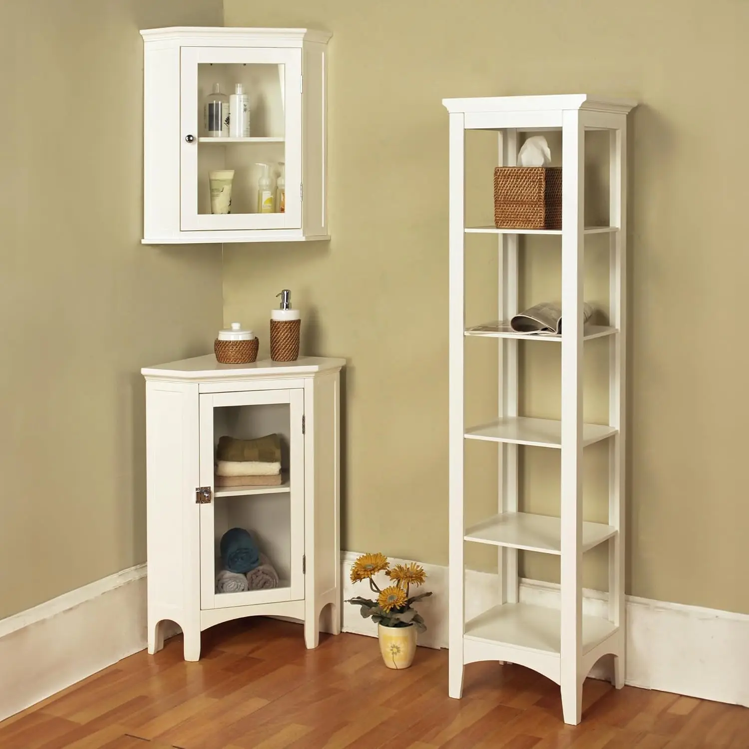 Teamson Home Madison 13 In. X 63 In. Freestanding Wooden Open Linen Tower For Storage Solutions In Bathrooms, Kitchens, Laundry