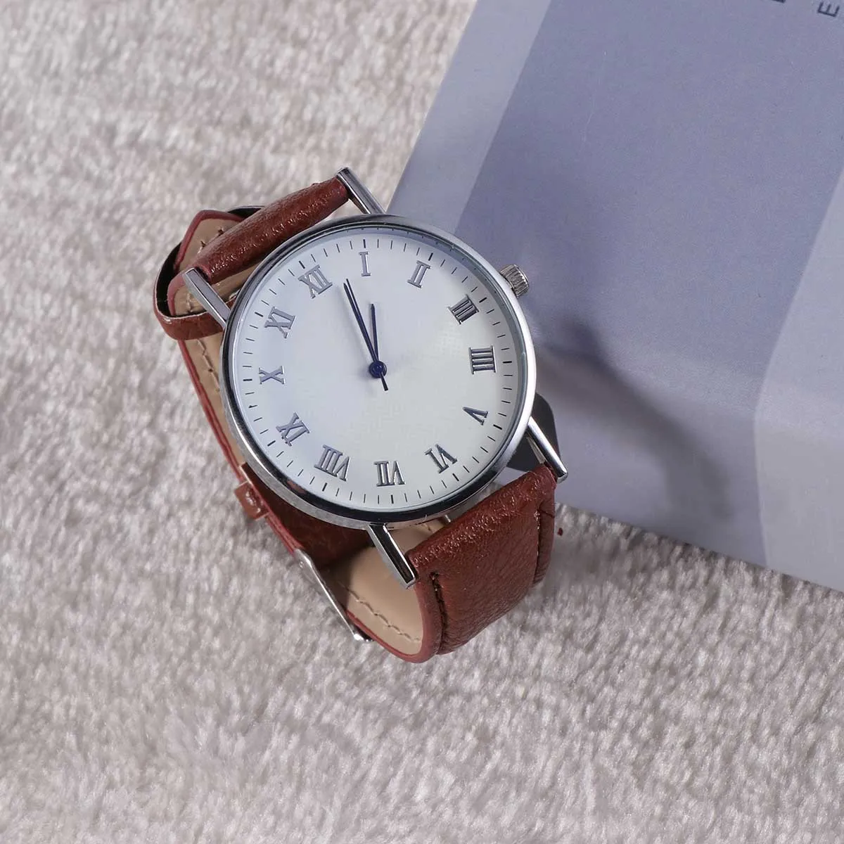 

Men's Quartz Watch Fashion Casual Trendy Student Business Watch Casual Men's Watch (Brown Belt White Surface)