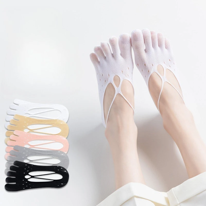 Women Summer Thin Funny Split Toe Socks Silicone Non-slip Sweat-absorbent Low-cut Tabi Socks Mesh Breathable Sling Liner Socks