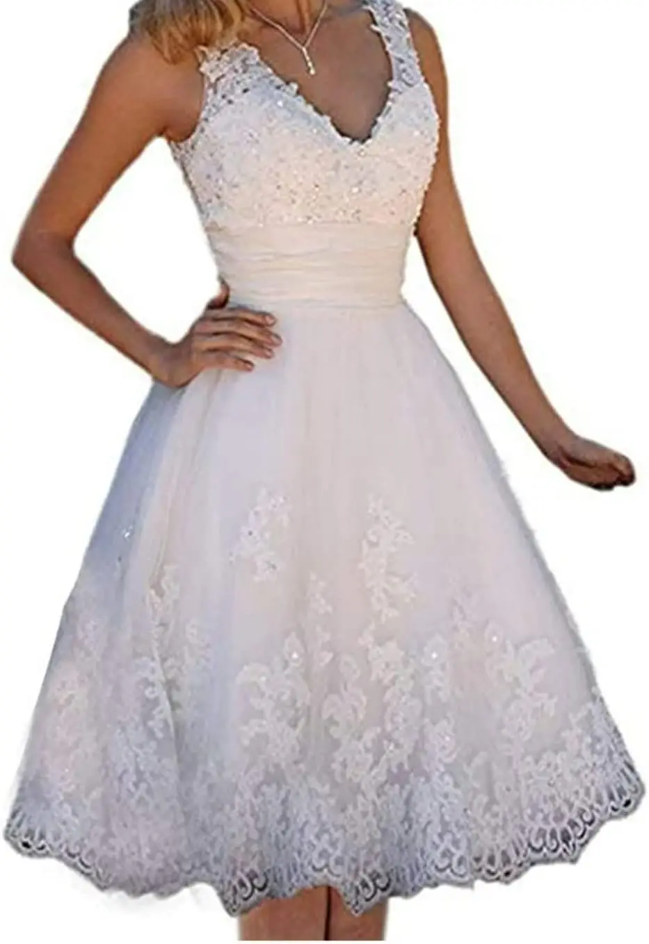 

Women V-Neck Short Wedding Dresses Lace Prom Party White Homecoming Dresses Simple Wedding Dress Bridal Short Wedding Dress