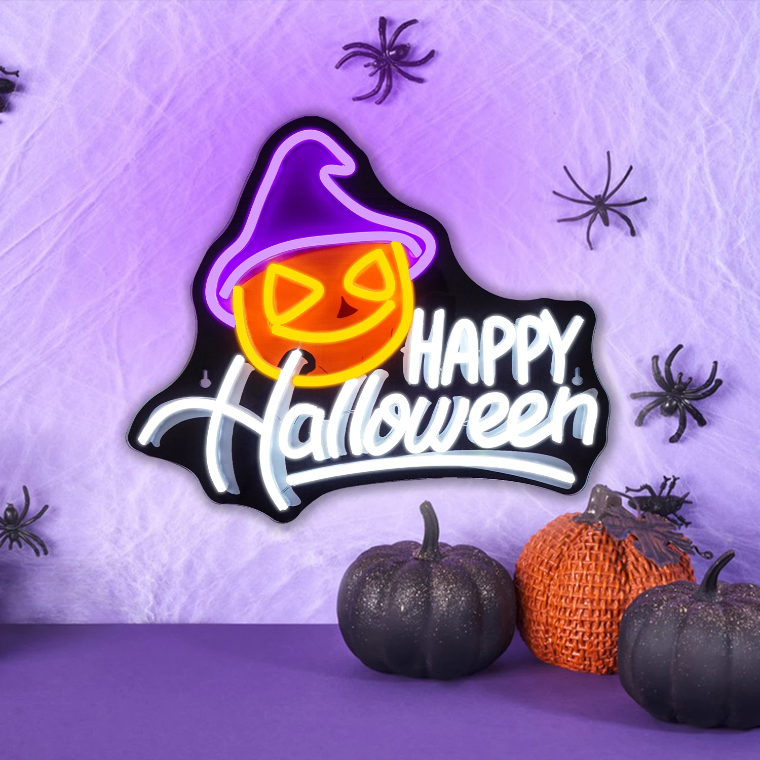 ป้ายไฟนีออนรูปฟักทองฮาโลวีน แบบพิมพ์ UV ใช้พลังงานจาก USB สำหรับตกแต่งผนังห้องครัว บาร์ ห้องนอน งานปาร์ตี้ฮาโลวีน