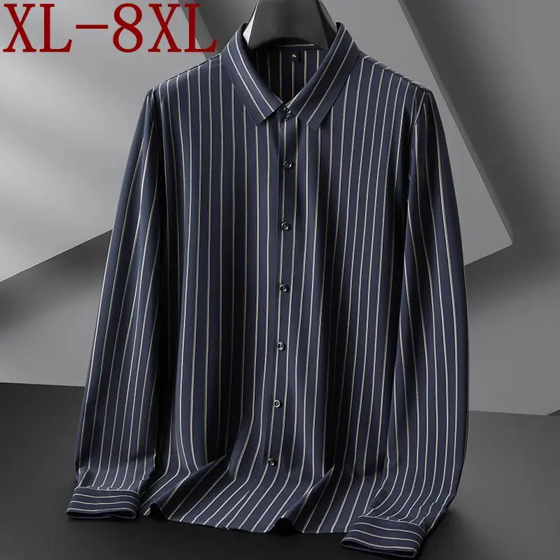 

8XL 7XL 6XL 2023 New Autumn Business Striped Shirt Men Brand Clothing High End Comfortable Mens Shirts Casual camisa masculina