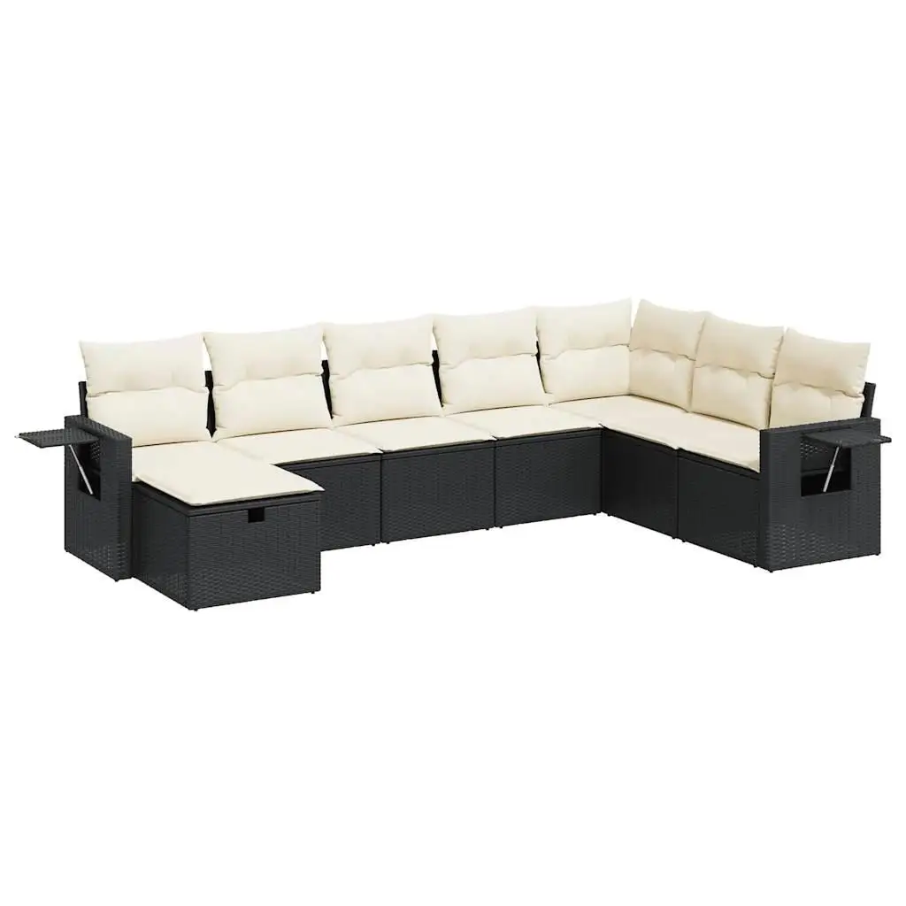 Garden Sofa Set Black PE Rattan Powder Coated Steel Polyester Comfortable Outdoor Furniture