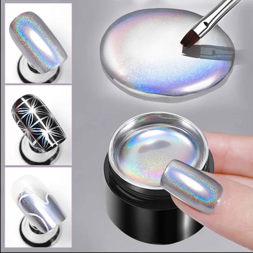 NOWOŚĆ Srebrny laserowy metaliczny żel do paznokci do paznokci Holograficzne lustro Soak Off Metal Gel Polish Paint Żel do paznokci M SalaamF AduqqN