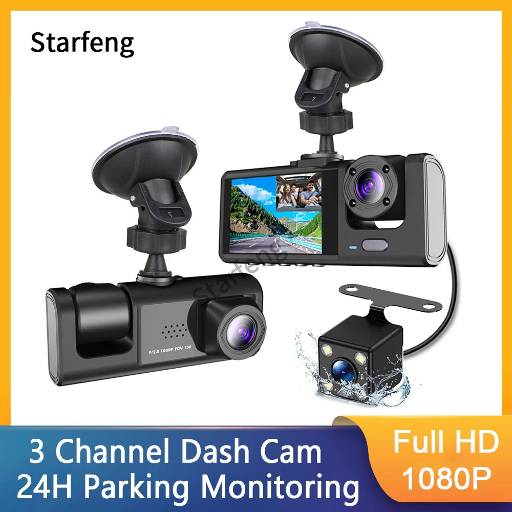 

3 Cameras Lens 2.0In Car DVR Dash Cam HD Dash Camera Three Way Lens Video Recorder 1080P Black Box Cycle Dashcam Camcorder