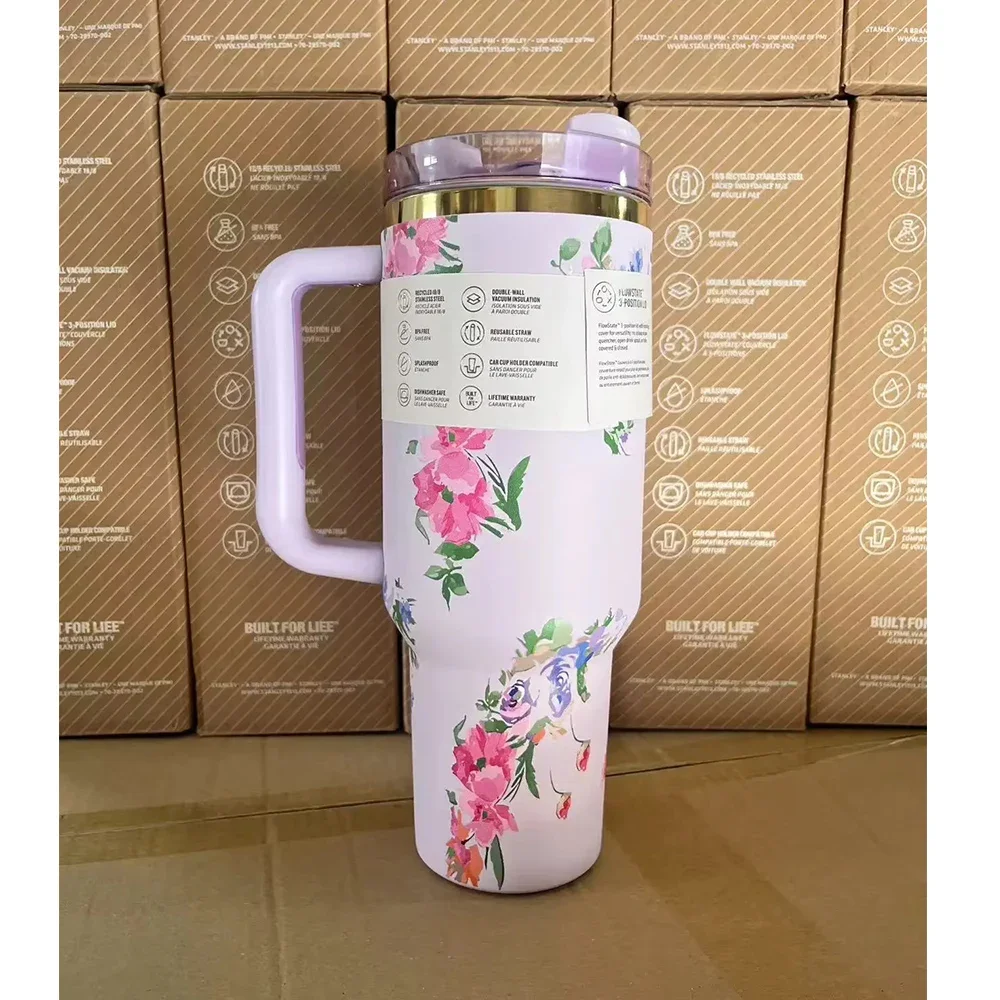 2024 alça tampa de palha acero inoxidable 30oz/40oz caneca de carro isolada a vacuo parede dupla térmica copo de viagem gelado