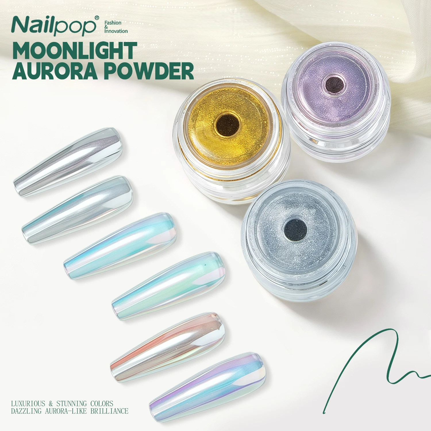 

Nailpop Shiny Aurora Mirror Powder for Gel Polish Professional Nail Art Supplies Moonlight Effect Pigment 0.2g/0.5g