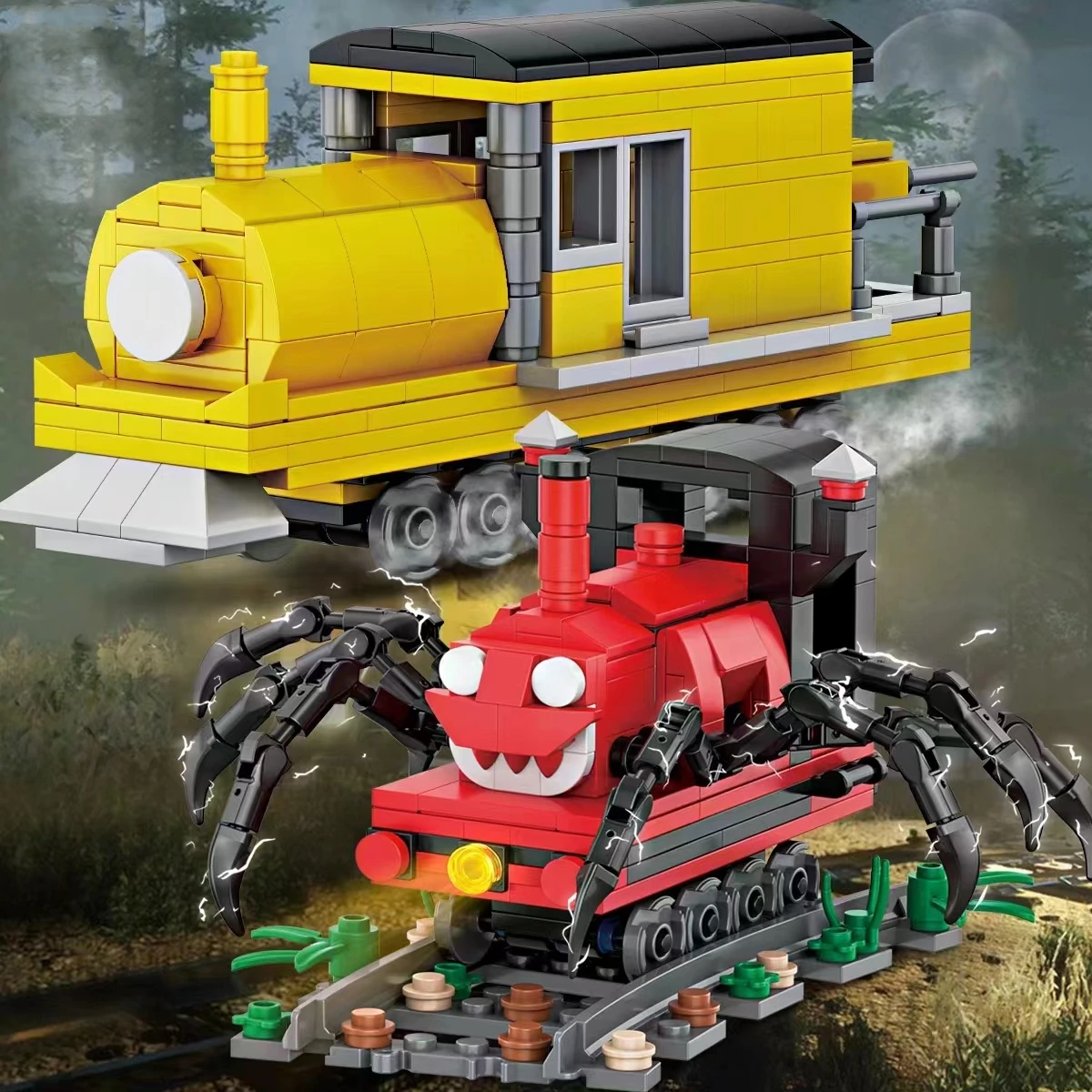 Cartoon Spider Train Monster Steam Trains Moc Game Building Blocks Choo-Choo Charles HorrorsBricks Toys for Children
