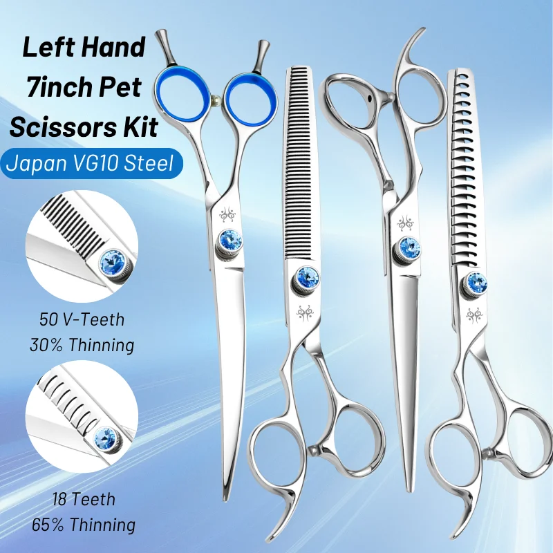 

7in Left Handed Professional Pet Cutting Shears Curved Thinner Chunker Cat Dog Grooming Scissors Set Pet Groomer ножницы грумера