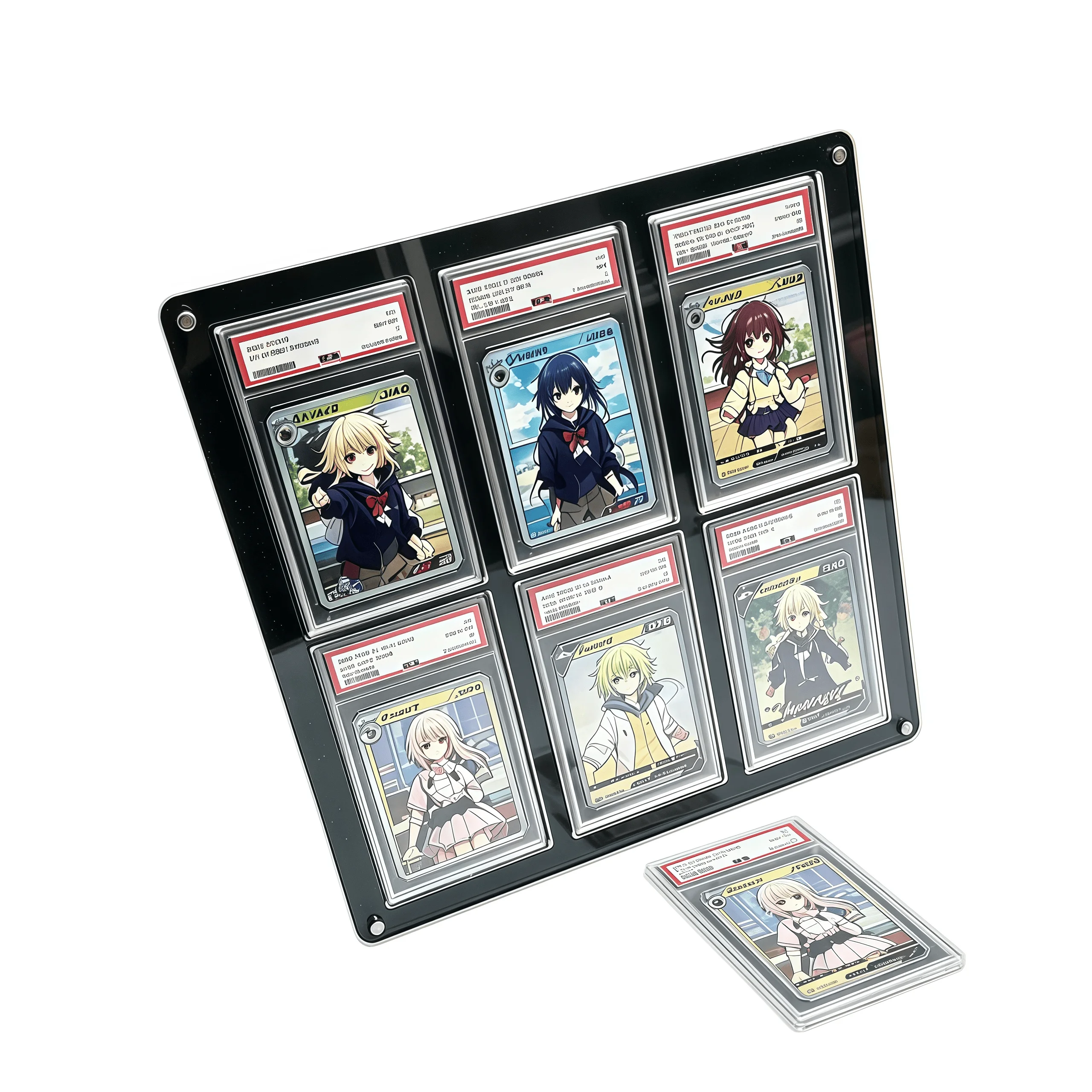 6-Slot Graded Card Stand Black Acrylic Display Holder for PTCG Rating Card YGO Trading Cards Crystal Clear Edges