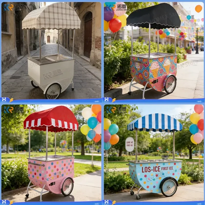Portable Ice Cream Cart with Storage Removable Popsicle Trolley for Outdoor Parties Weddings Catering Service Mobile Dessert