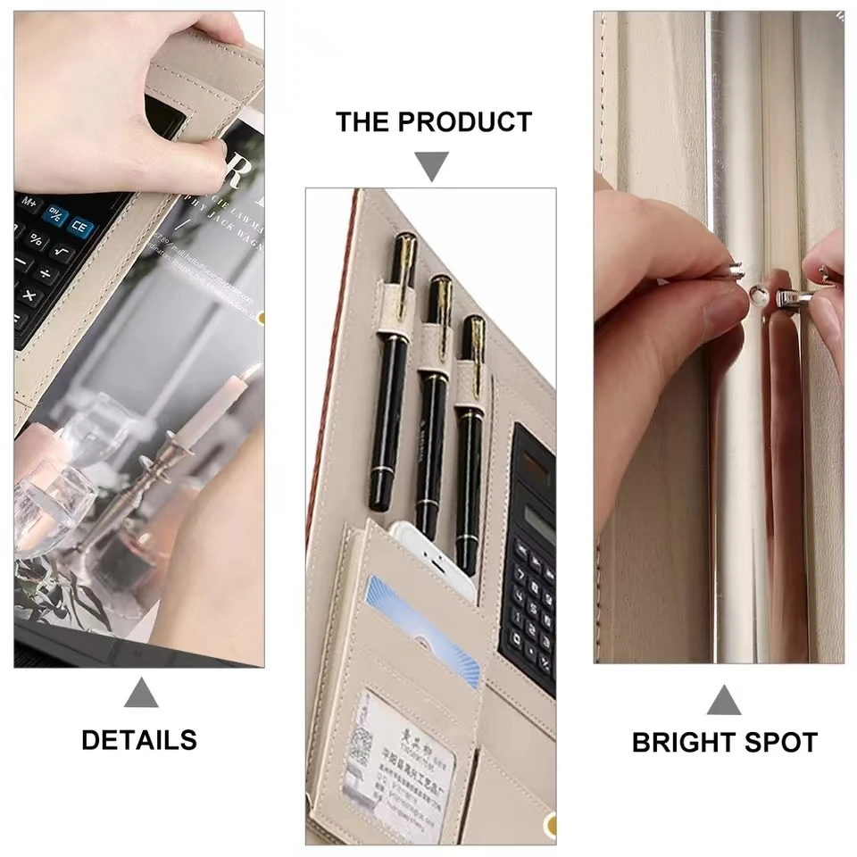 Imagem -04 - Couro Notebook Binder a4 Papel Orçamento Envelope Expansão Pasta de Arquivo Material do Documento Chic Loose Leaf Ring Escritório pu