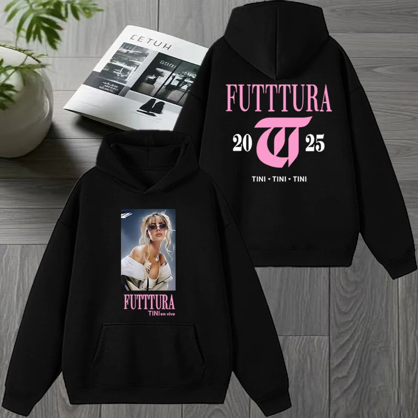 

Hot Singer TINI STOESSEL Futtura Album 2025 Double Sided Graphic black Sweatshirt Unisex Trend pullover Men women Fleece Hoodie