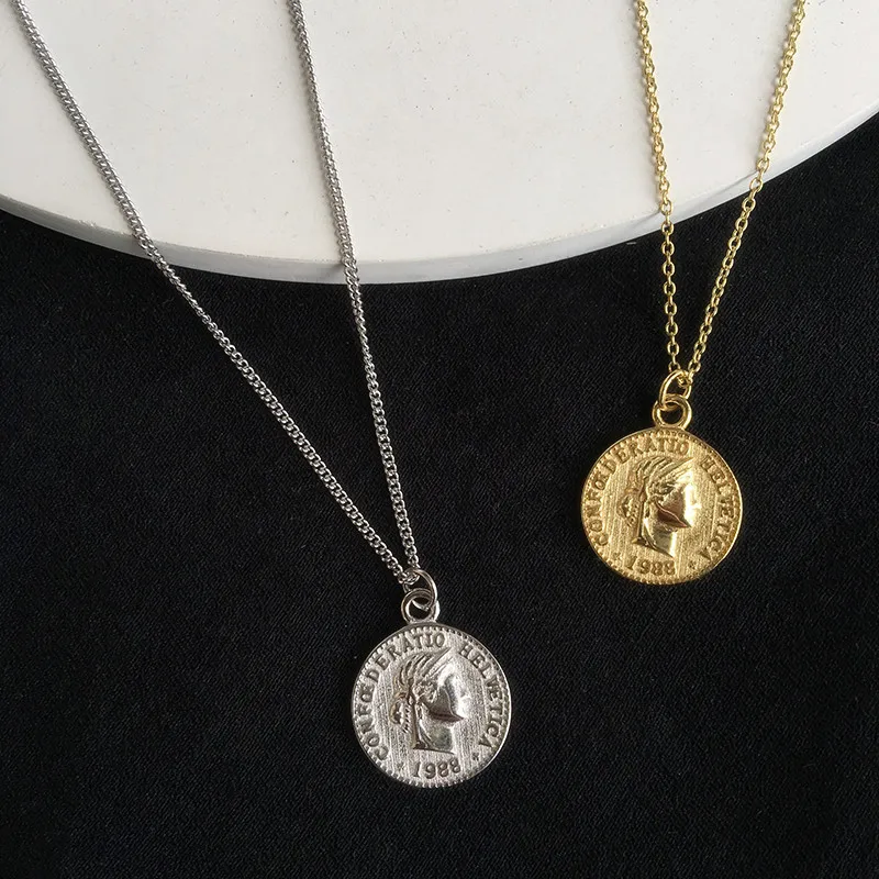 Uini-Tail Hot Sale New 925 Tibetan silver Dime Coin Pendant Necklace Retro Portrait Necklace Simple Fashion Personality Jewelry