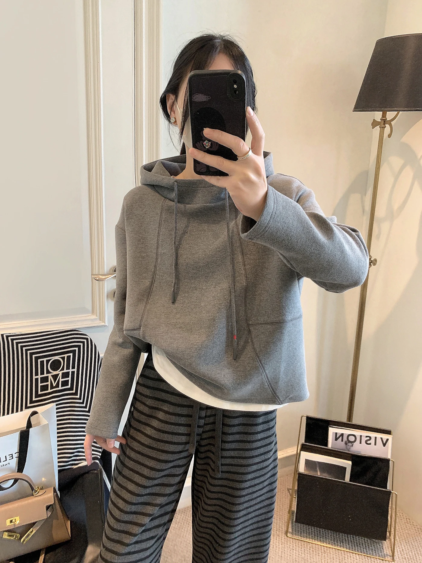 

Faionable Dstring Hooded Sweatirt Women's Winter Korean Sle Top Trendy Overhead Jaet ort Length Cotton Blend