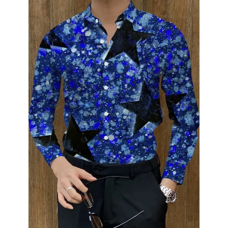New Men's Long Sleeve Shirt Fashion Western Horse Casual Versatile Fashion 3D Flower Printed Summer Top/