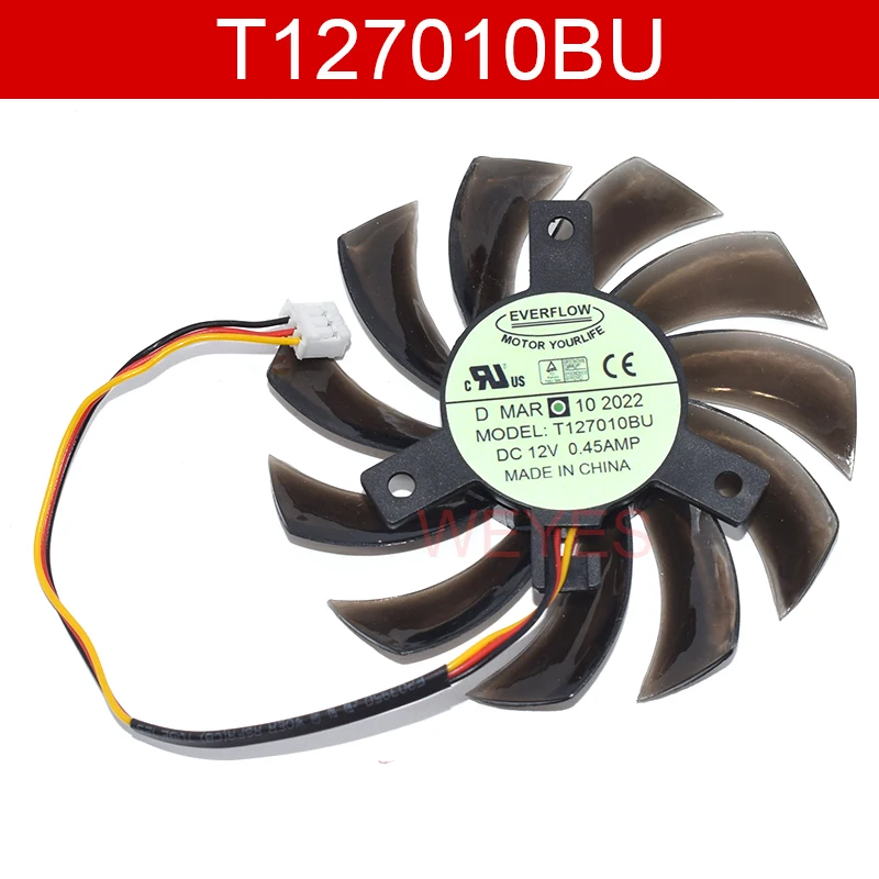 

For Everflow Graphics Cooling Fan T127010BU DC12V 0.45A 3Lines Computer Cooler 7.5CM New