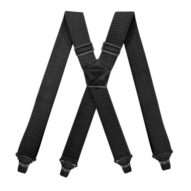Robuste Arbeits-Hosenträger für Herren, 3,8 cm breit, X-Rücken mit 4 Kunststoff-Greifverschlüssen, verstellbare elastische Hosenträger, Schwarz
