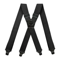 Suspensórios de trabalho pesados para homens 3.8cm de largura x-back com 4 grampos de plástico prendedor ajustável calças elásticas suspensórios-preto