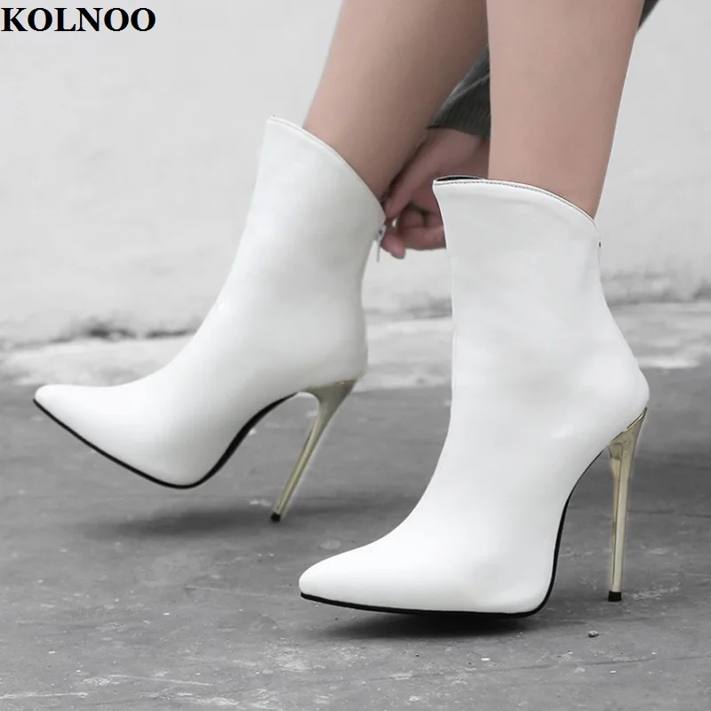 

Kolnoo Handmade New Arrival Ladies High Heels Ankle Boots Daily Wear Large Size 34-47 Black&White Booties Evening Fashion Shoes