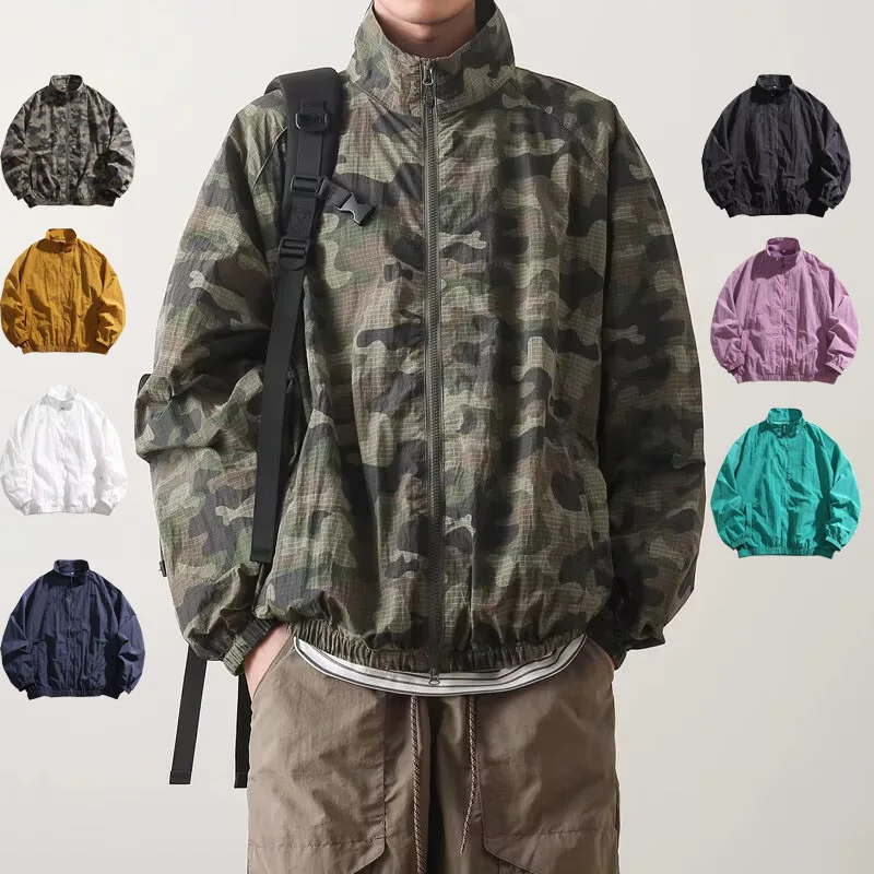 

American Sle Stand Collar Sun Protection Clothing Men's Trendy Loose Casual Haome Sunproof Outdoor Breathable Ice Silk T...