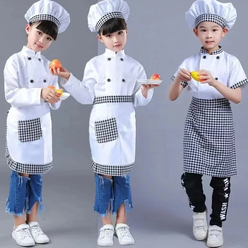 ♛2026♛ Kids Cook Tshirt Chef Uniform Children Kitchen Hat Cap Work Jackets Restaurant Halloween Performance Stage Party Cosplay❤