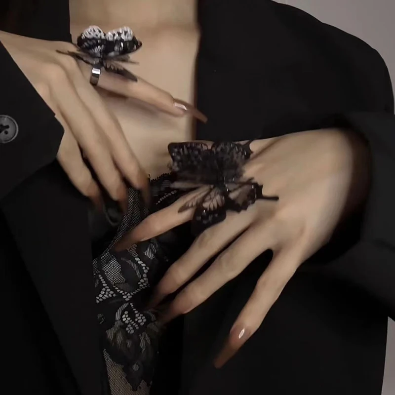 Punk Butterfly Ring Black Exaggerate Gothic Three-Dimensional Vintage Ring Gift vintage accessories