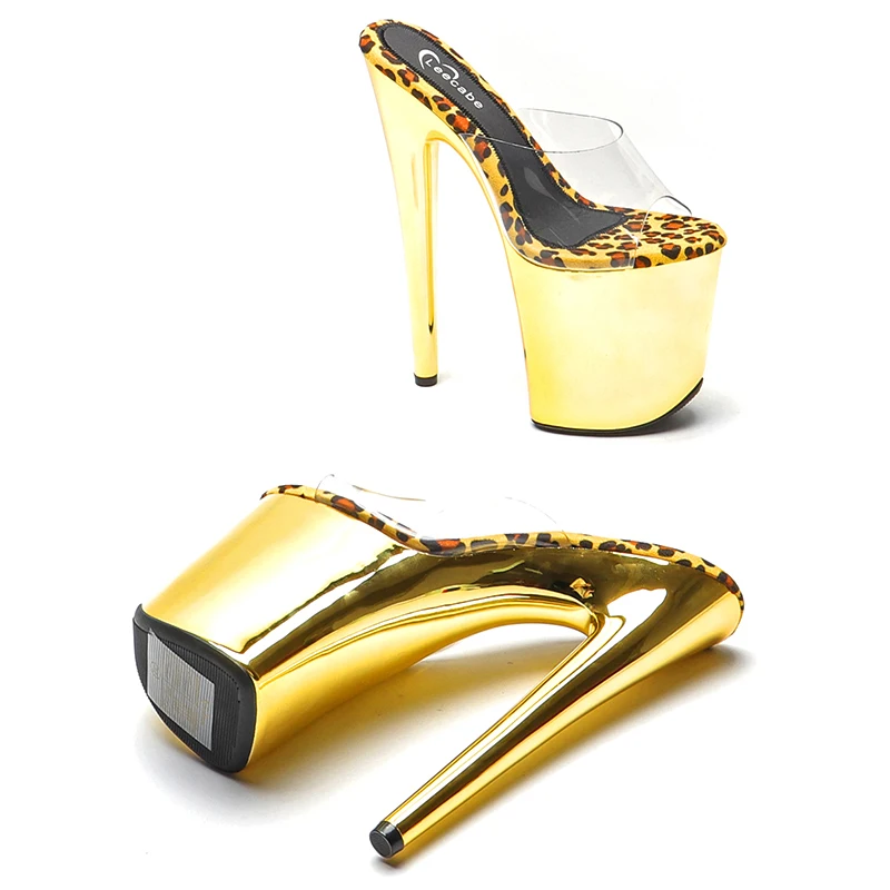 Leecabe  Shinny Golden style high heel sandals 20cm/8inch  sexy model shoes pole dance shoes