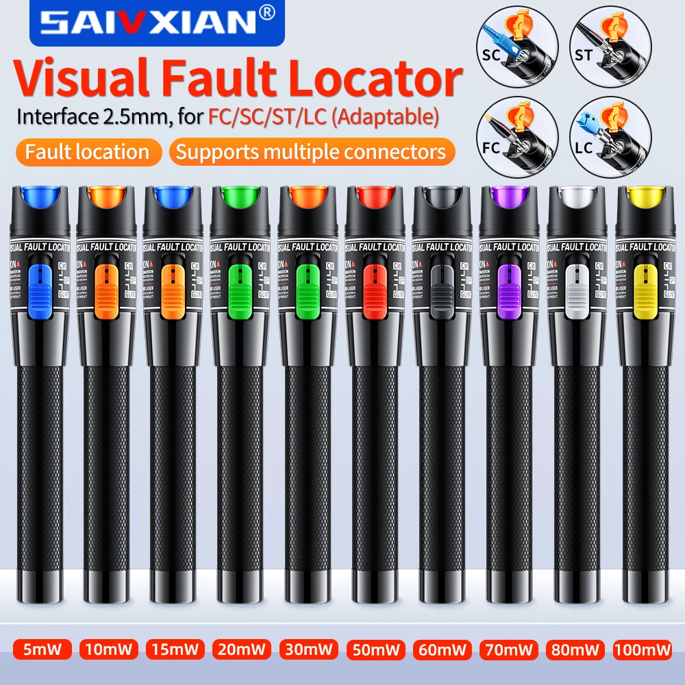 Saivxian Ftth Glasvezelkabel Tester Pen 5/15/30/60/100Mw Visuele Foutzoeker Sc/Fc/St 2.5Mm Interface Vfl 5-50Km Bereik