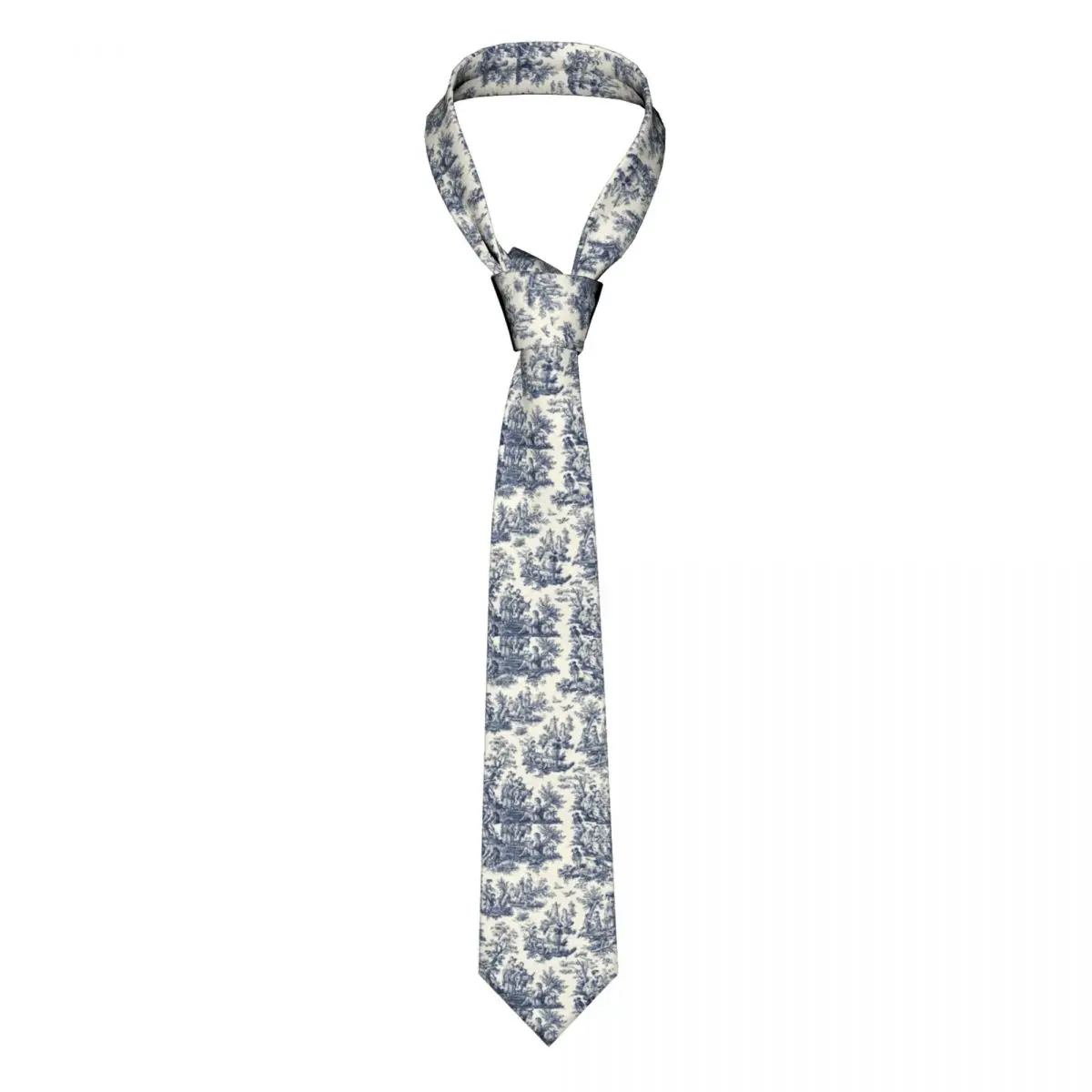 

Formal Vintage Toile De Jouy Neck Ties for Office Customized Mens Navy Blue And White Necktie