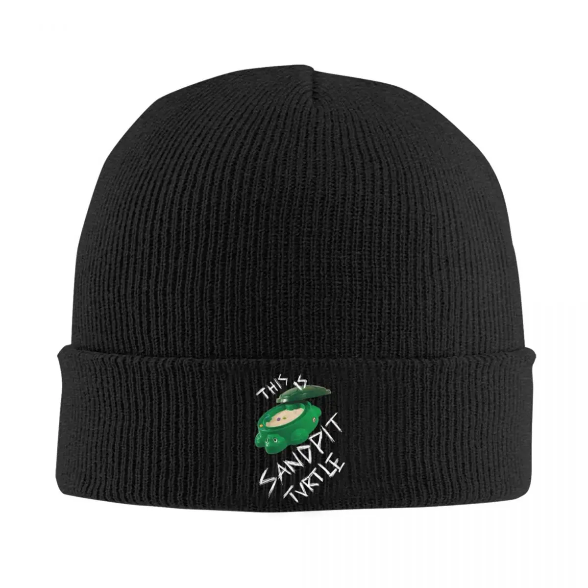 

This Is Sandpit Turtle - Bmth Meme - White On Black A Knitted Hat Cap