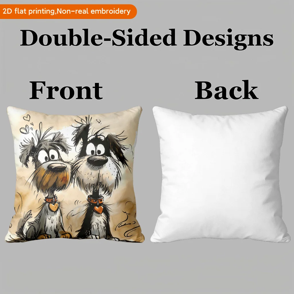 Cute Dog Lover Throw Pillow Covers 4 Pack Decorative Print Cushion Set Polyester Home Decor Accent Couch Pillow Gift