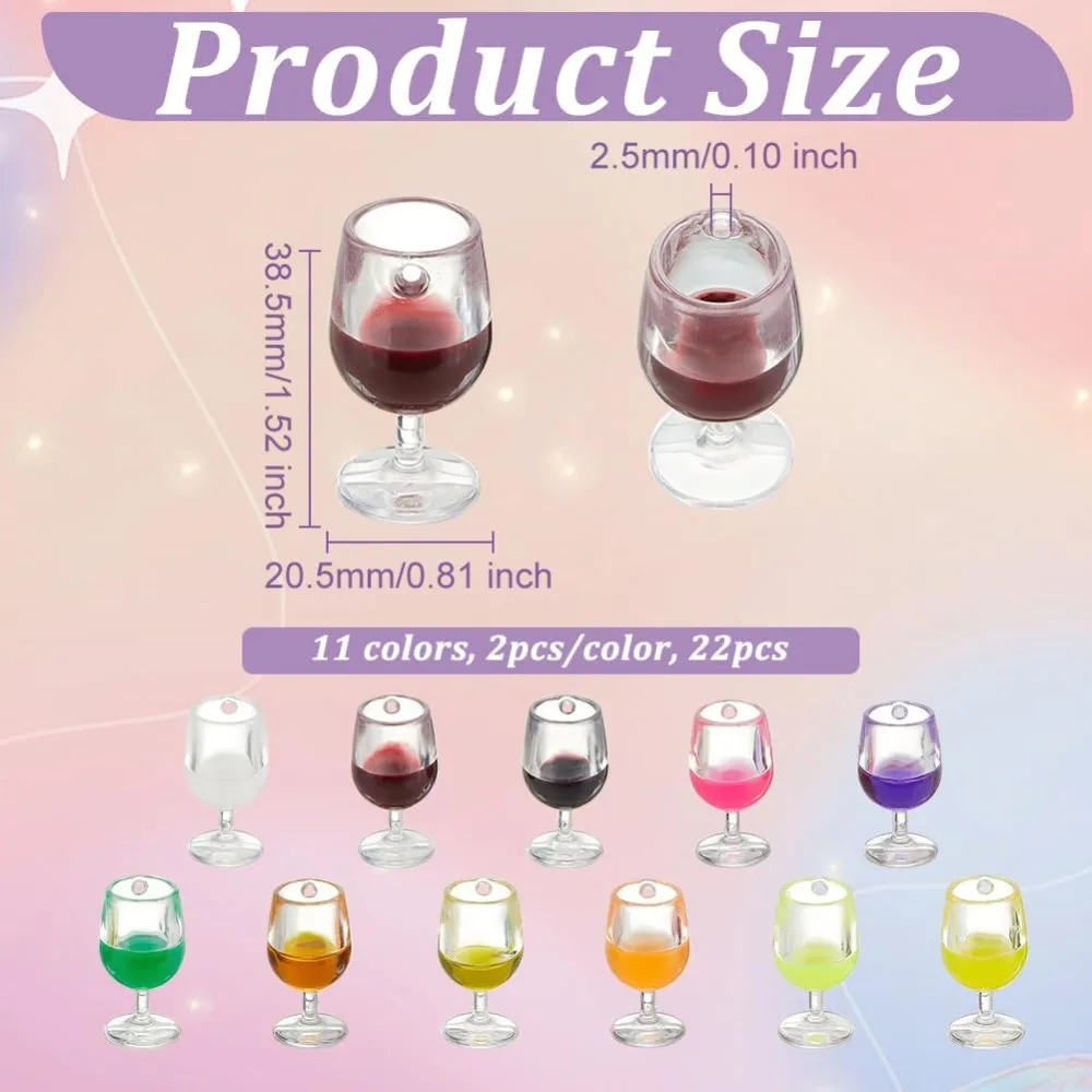 22Pcs 11 Colors Mini Resin Wine Goblet Charm 2.5mm Hole Multicolor Resin Wine Cup Pendants Transparent Resin Pendants