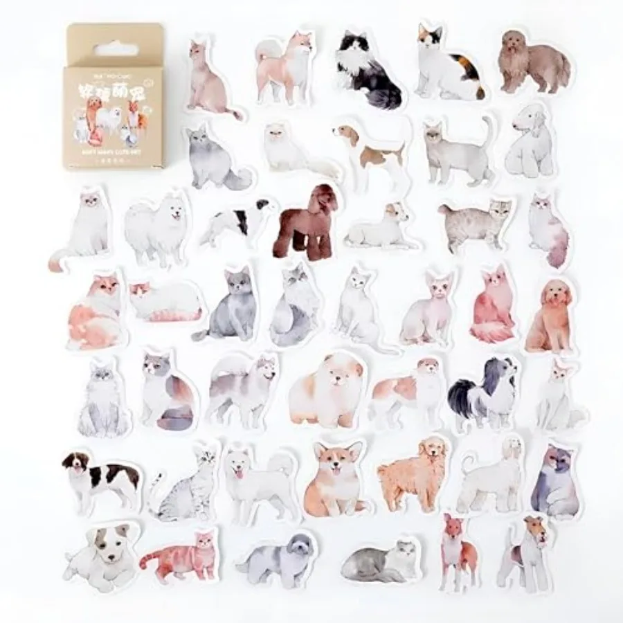 

Pastel Dog and Cat Stickers 46 Pcs for Laptop Phone Water Bottle Aesthetic Stationery for Teens Girls