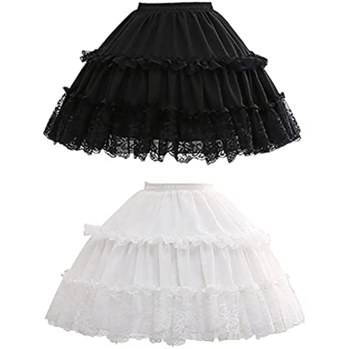 Girls Children Lolita Cosplay Short Petticoat Ruffles Floral Lace 2 Hoop Flower Girl Underskirt Slips