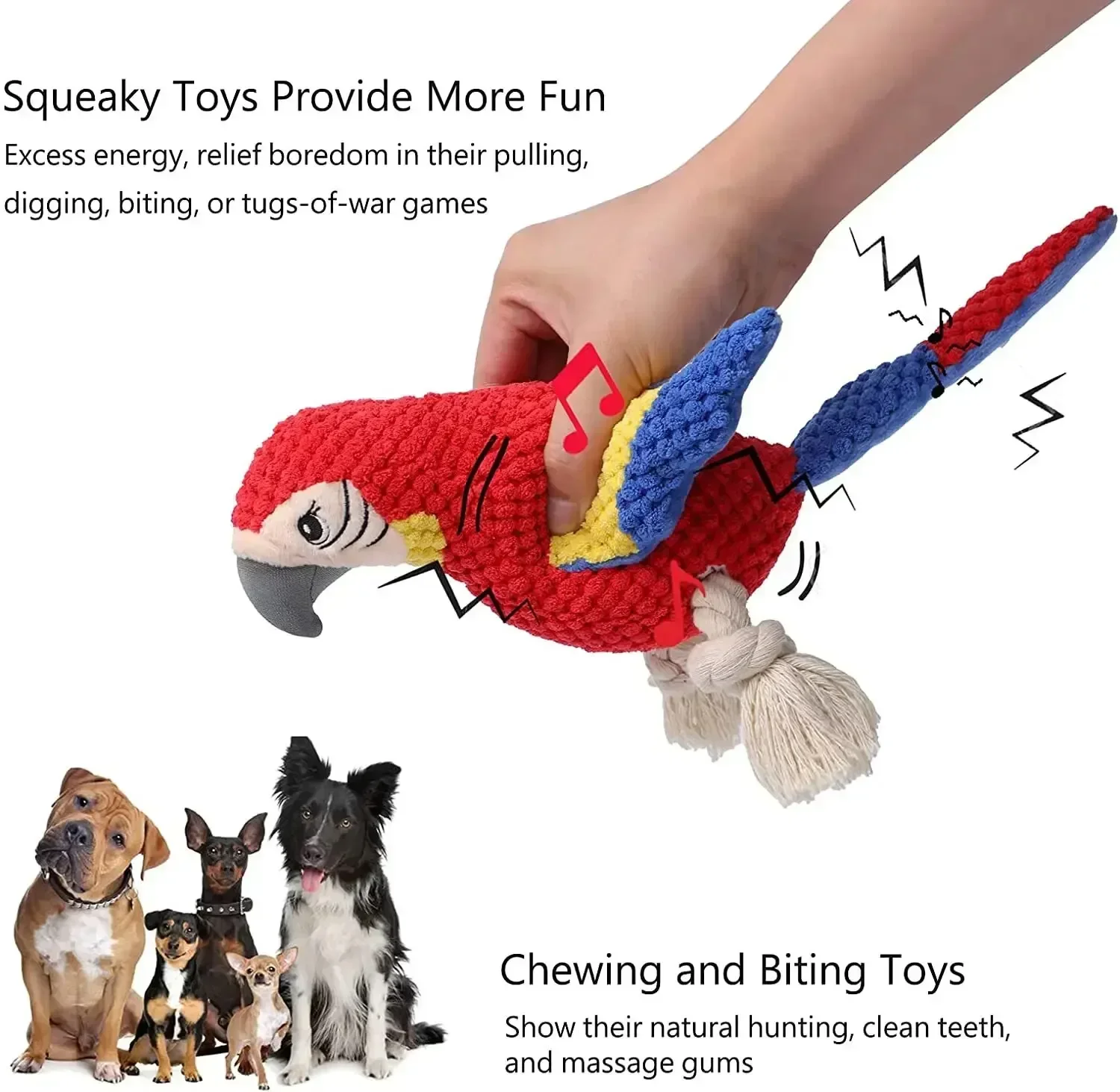 2024 Hot Indestructible Plush Parrot Dog Toy, Squeaky Stuffing Toy, Pet Supplies for Small and Big Dogs