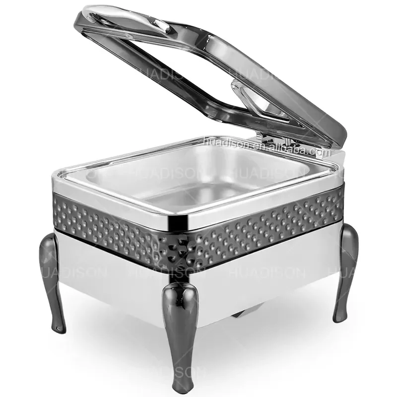 Huadison Hotel Supplies Chaffing Dishes Buffet Catering Stainless Steel Black Buffet Food Warmer With Glass Cover