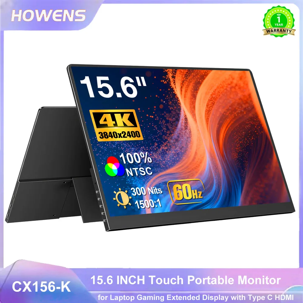 

Портативный монитор Howens 15.6' без сенсорного управления, 3840*2400, 350 NITS, большой игровой дисплей с HDMI Type-C, внешний экран для ноутбуков, Mac, ПК
