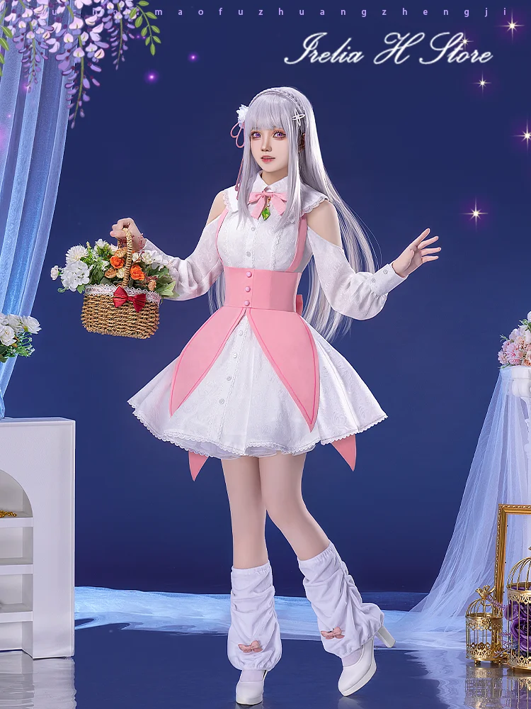 

Irelia H Store Anime Re:Life in a different world from zero Emilia Cosplay Costumes Emilia Pink Dress Female Halloween Costume