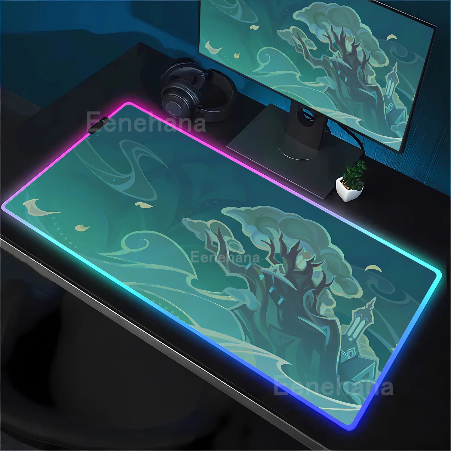 

RGB светодиодный Genshin Impact Fontaine с рисунком персонажа HD печать коврик для мыши коврик для мыши офисные аксессуары оверлок подсветка настольный коврик