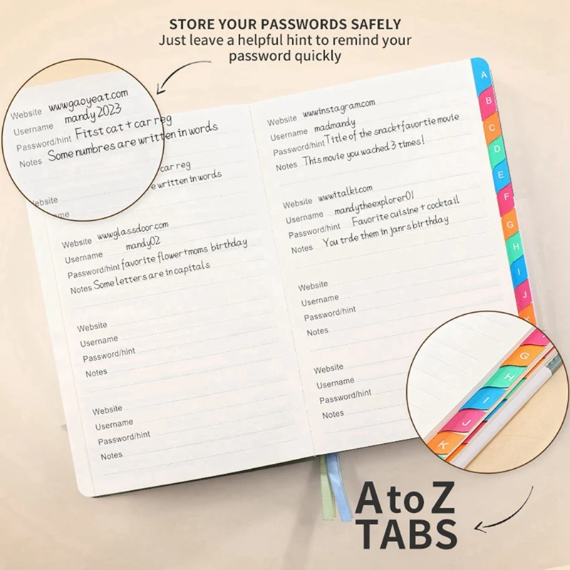 2X Password Keeper Book With Alphabetical Tabs For Seniors, Password Notebook D