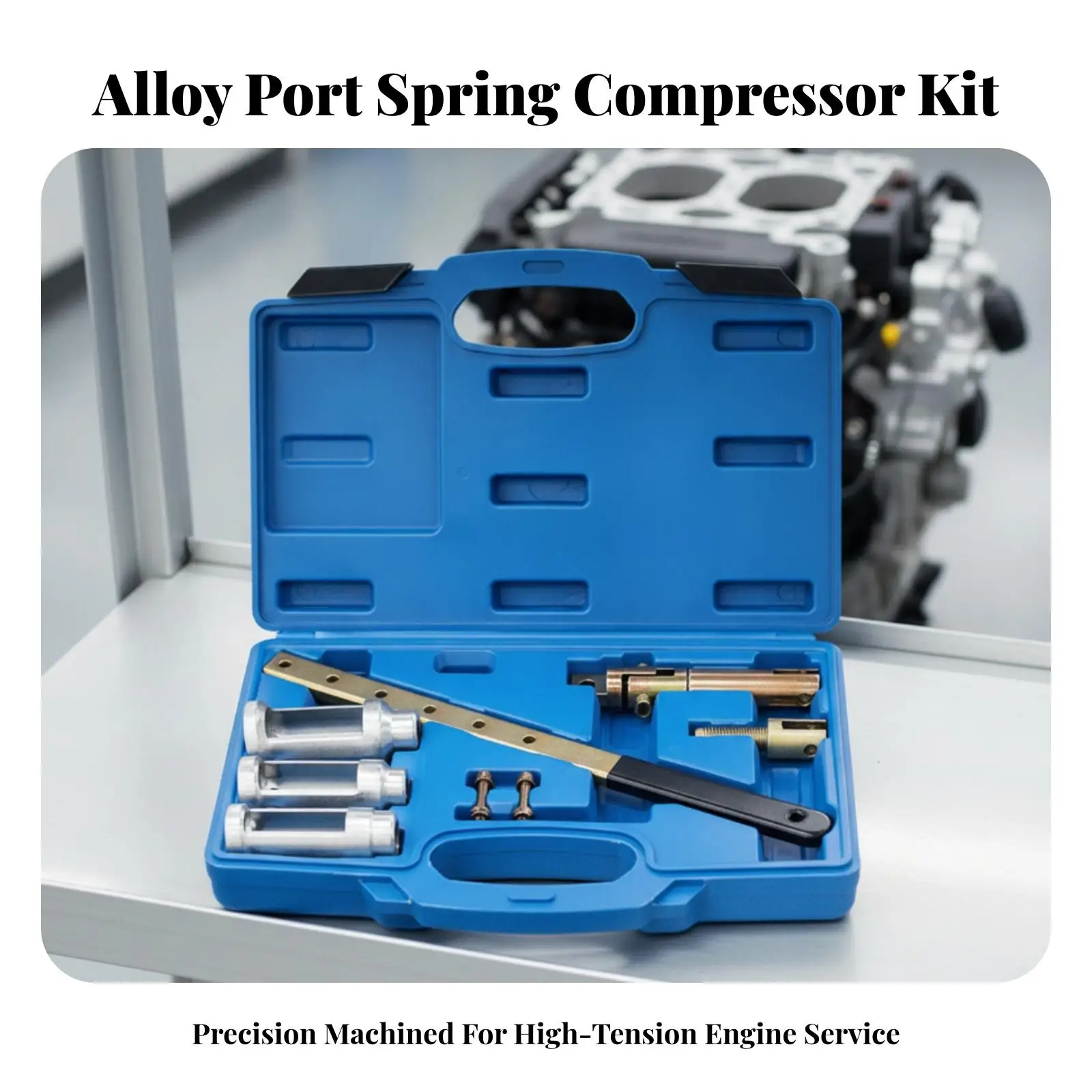 Compact Valve Spring Compressor Set for Engine Repair with Adjustable Foot and Case
