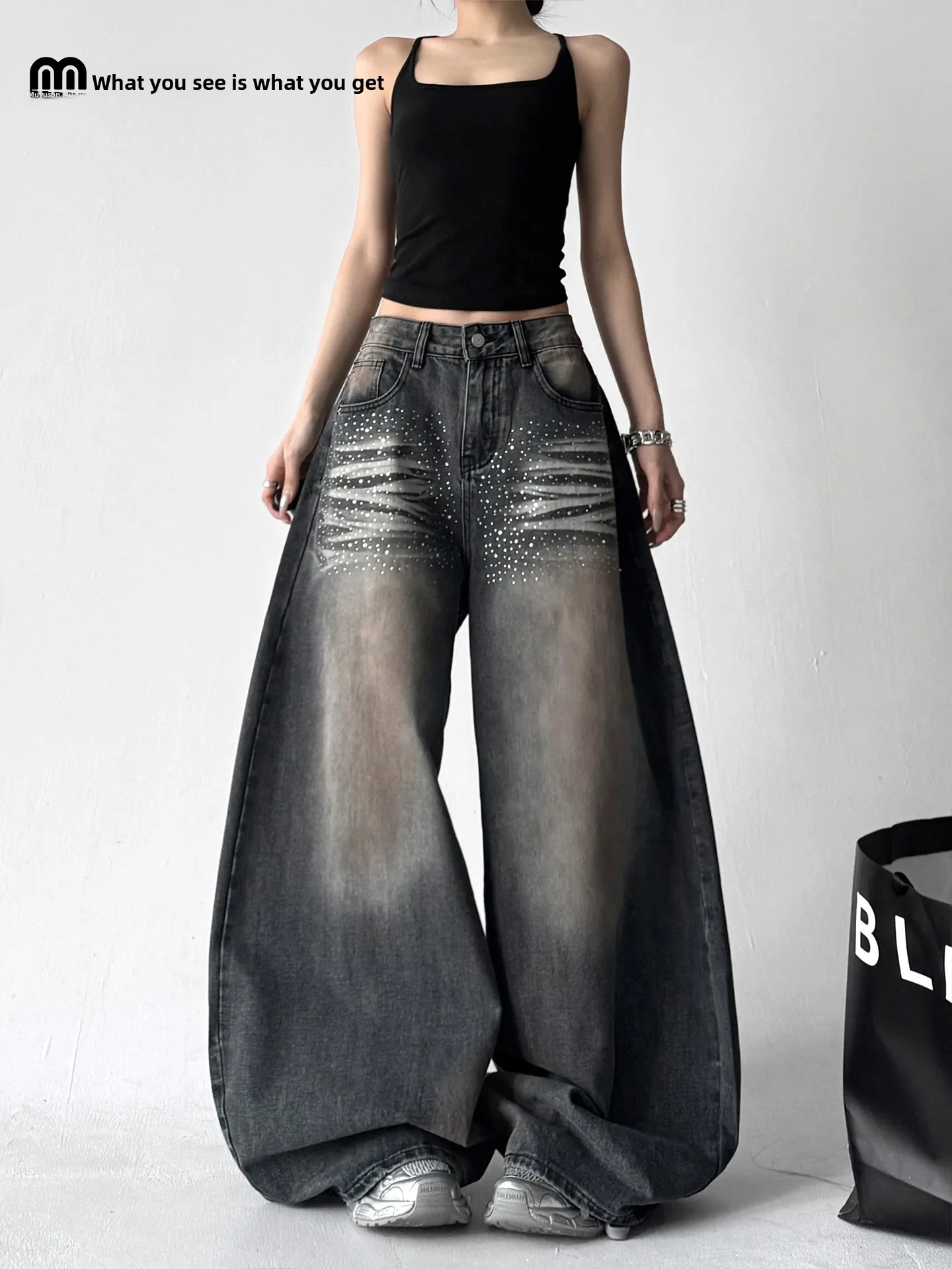 

Джинсы женские с высокой талией, широкими штанинами, повседневные, весенние, новый дизайн, стройнящие, свободного кроя, в американском ретро-стиле, джинсовые брюки