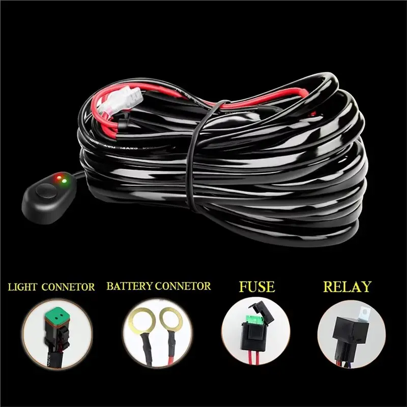 AB56-For LED Light Bar 2 Core DT Wiring Harness Kit-3 Meter, 40A Relay 30A Fuse Included, Switch Installation For Truck UTV ATV