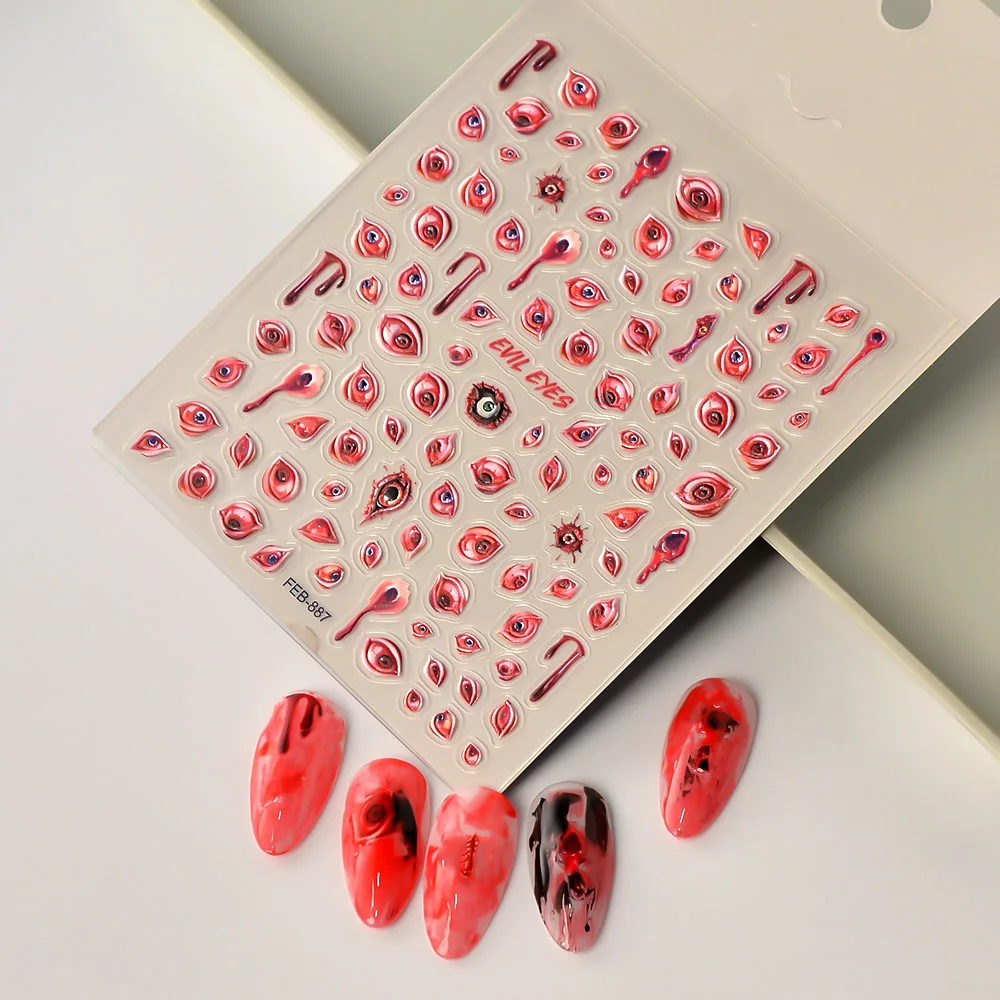 ملصق أظافر 5D بعيون شريرة ، شرير دموي ، منزلق هالوين للأظافر ، تصميم لاصق ، ديكورات فنية ، #4
