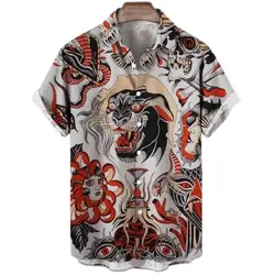 Animal Elements Print Shirts For Men 3D Tiger Graphic T Shirts Streetwear Fashion Trend Short Sleeve Men's Single-Breasted Shirt